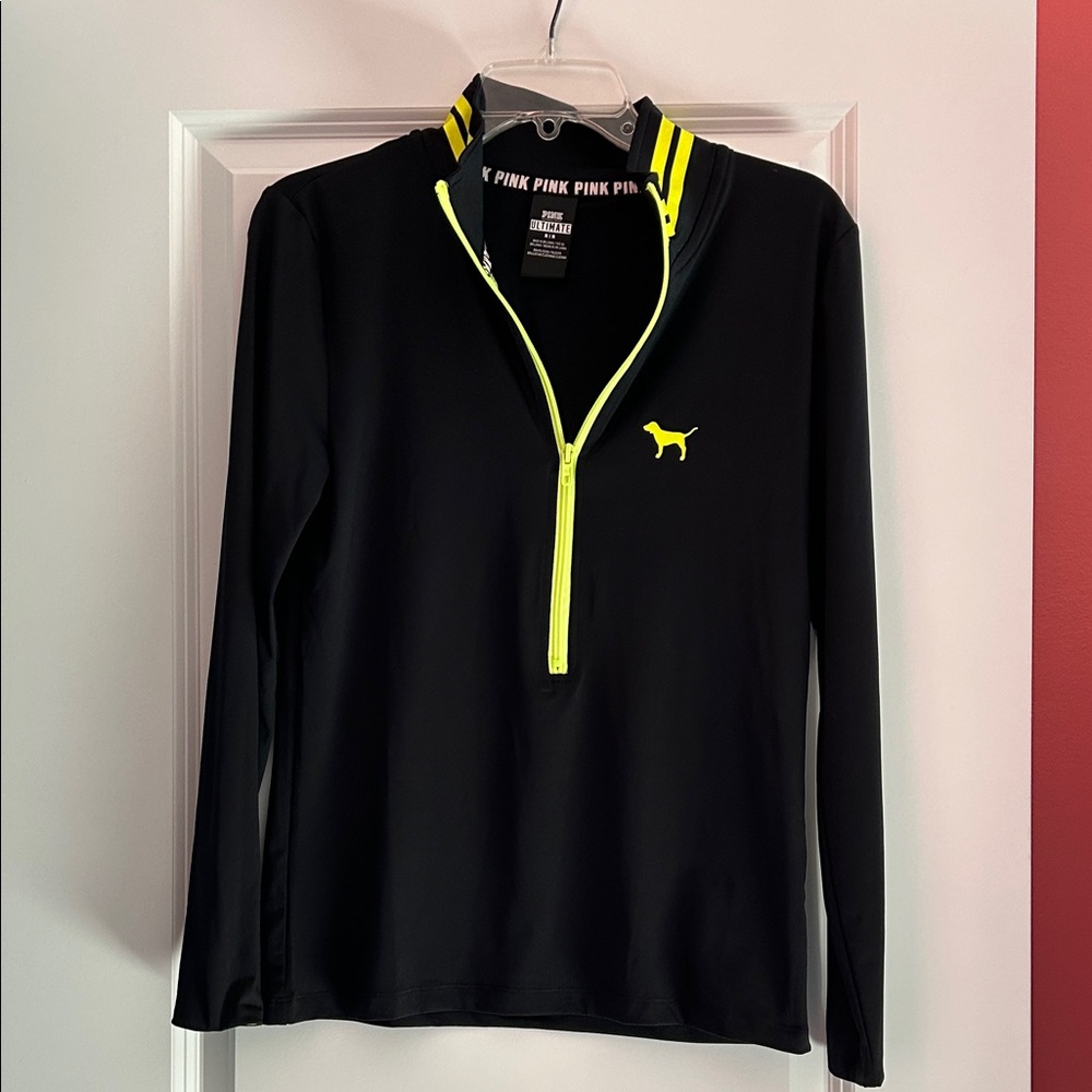 PINK Black Quarter Zip with Neon Yellow Accents